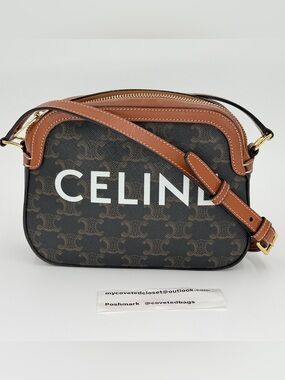 Celine Triomphe Camera Bag Monogram Canvas Crossbody W/Dust Bag and Entrupy COA